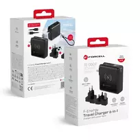 Forcell Multifunction charger F-Energy 6-in-1 USB-A + USB-C PD 45W + 15000 mAh power bank + 15W wireless charging, black