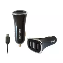 Beline 3xUSB + Micro USB car charger | 22.5W | Ports: 3xUSB-A, Micro USB | Cable: Micro USB, 100cm | Color: Black