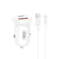 XO CC69 car charger | 30W | PD, QC | USB-A, USB-C | with USB-A to USB-C cable included | white