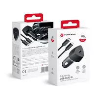 Forcell F-Energy Carbon CC50-1C car charger | 20W | PD, QC | USB-C, Lightning | with USB-C to Lightning cable included | black