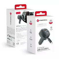 Forcell F-Energy Alu car charger | 75W | PD, QC | USB-C, USB-A | with retractable USB-C cable included | black