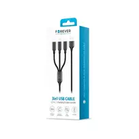 Forever  3-in-1 data transfer and charging cable | USB-A to Lightning, USB-C, Micro USB | 10W | 1m | black
