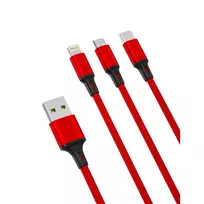 XO NB173 3-in-1 data transfer and charging cable | USB-A to Lightning, USB-C, Micro USB | 12W | 1.2m | red