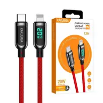 KAKU SIGA KSC-599 data transfer and charging cable | USB-C to Lightning | 20W | with LED display | 1.2m | red