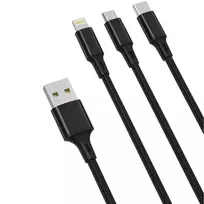 XO NB173 3-in-1 data transfer and charging cable | USB-A to Lightning, Micro USB, USB-C | 12W | 1.2m