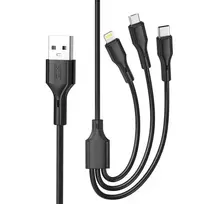 XO NB230 3-in-1 data transfer and charging cable | USB-A to Lightning, USB-C, Micro USB | 12W | 1m | black