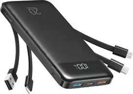 Charmast W1148 Power Bank | 10,000 mAh | 15W | USB-A, USB-C, Lightning, Micro USB | LED Display | black