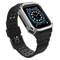 Hurtel Protect Strap Band with Case for Apple Watch 7 | SE (41mm, 40mm, 38mm) Armored Case Cover, Black