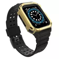 Hurtel Protect Strap Band with Case for Apple Watch 7 | SE (41mm, 40mm, 38mm) Armored Case Cover, Black