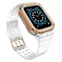 Hurtel Protective Strap Band for Apple Watch 42/44/45mm Armored Case Strap - White, Rose Gold