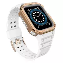 Hurtel Protective Strap Band for Apple Watch 38/40/41mm Armored Case Strap - White, Rose Gold