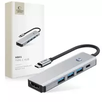 Tech-Protect HB01 HUB Adapter 5-in-1 USB-C + USB3.0 + HDMI 4K 60Hz + PD100W - gray