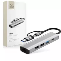 Tech-Protect HB03 HUB Adapter 5-in-1 USB-C + USB 2.0 + USB 3.0 + RJ45 - gray