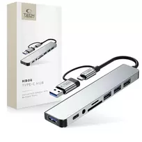Tech-Protect HB06 HUB Adapter 8-in-1 TYPE-C + USB2.0 + USB3.0 + SD/TF + AV 3.5 - gray
