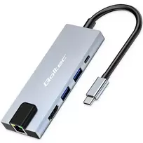 Qoltec USB-C 5-in-1 Hub Adapter | USB-C PD 100W | 2x USB | HDMI 4K | RJ45