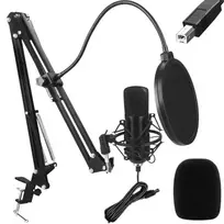 FUSION USB Studio Microphone | Podcasts | Streaming | Voice Recording + Adjustable Stand, Pop Filter | Black