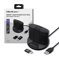 Qoltec Intelligent Smart ID Chip Card Reader SCR-0632 | USB 2.0 + USB-C Adapter