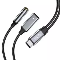 Tech-Protect UltraBoost USB-C (male) PD 60W 6A | 3.5mm mini jack (female) - USB-C (female) cable - black