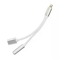 OEM 2-in-1 Lightning (male) to Lightning (female) / 3.5 mm (female) Jack Adapter, silver