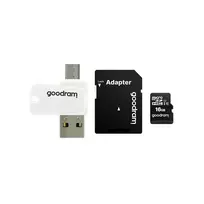 GOODRAM Memory MicroSD Card All-in-One - 16GB with adapter, UHS I Class 10, 100MB/s + reader
