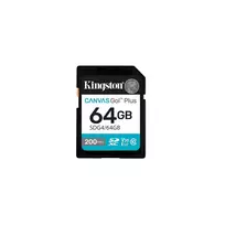 KINGSTON 64GB SDXC Canvas Go Plus Gen4 memory card, 200MB/s, C10, UHS-I, U3, V30