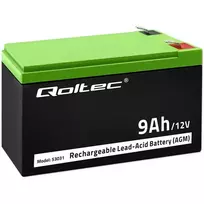 Qoltec AGM battery | 12V | 9Ah | Maintenance-free | Efficient | LongLife | for UPS, security systems