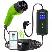 Qoltec Portable 3.5kW 230V Mobile EV Charger with Adjustable Type2/Schuko 16A | Wi-Fi | LCD | 5m Wallbox