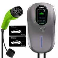 Qoltec EV Charging Station 2-in-1 Type 2 | 22kW | LCD Display | 2 EV Cards | 3-Phase | Wallbox | 5m