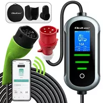 Qoltec Mobile EV Electric Car Charger with 2-in-1 Type 2 Adapter | 11kW | 400V | CEE 32A | Wi-Fi | TUYA | SMART LIFE | LCD Display | Portable | 5m