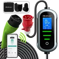 Qoltec Portable Mobile EV Electric Car Charger with 2-in-1 Type 2 Adapter | 22kW | 400V | CEE 32A | Wi-Fi | TUYA | SMART LIFE | LCD | Portable | 7m