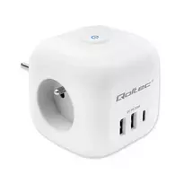 Qoltec Power Cube 6-in-1 extension cord with illuminated switch | 3x AC outlets | 2x USB ports | 1x USB-C PD 20W | White