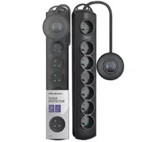 Qoltec Surge protector with Foot Quick Switch | 7 outlets | 1.5m | Black
