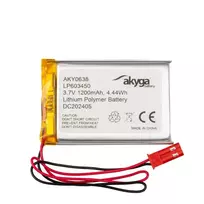 AKYGA Lithium Polymer Battery AKY0638 LP603450 Li-Po 3.7V|1200mAh PCM JST 2.54 2-Pin Connector 100mm