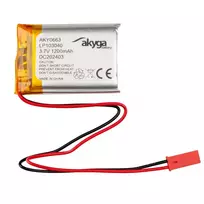 AKYGA Lithium Polymer Battery AKY0663 LP103040 Li-Po 3.7V|1200mAh PCM JST 2.54 2-Pin Connector 150mm