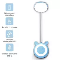 LTC LED Teddy Bear Desk Lamp, 3W, 3000/4500/6000K, adjustable, 1200mAh, blue,