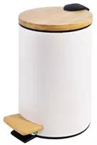 BESK Pedal bin 3L white, with bamboo lid, soft close