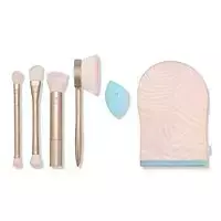 Real Techniques Endless Summer Makeup Brush Set for Women - 8 Piece Foundation Brush - 209, Highlighter Brush - 413, Setting Brush - 402, Deluxe Crease