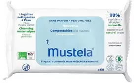 Mustela compostable Cleansing Water Wipes, Fragrance Free - 60 wipes for women