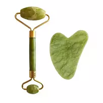 Palsar 7 Light Green Xiuyan Jade Roller and Gua Sha Set (Green Xiuyan Jadeite)