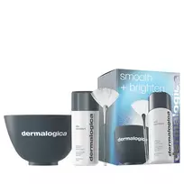 Dermalogica Smooth + Brighten Set: Daily Microfoliant, Exfoliating Powder, 74 g + Masque Fan, Multi-Face Brush + Plastic Color Mixing Bowl, Grey