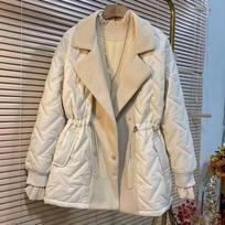 Women Winter Long Design Lapel Parkas Elastic Waist Snow Outwear Plus Size Waterproof Patchwork Jacket 5XL beige