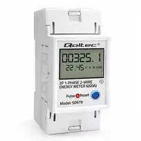 Qoltec Single-phase electronic energy meter for DIN rail | RESET | periodic and continuous measurement | 230V | 60A | LCD | LED | 2P