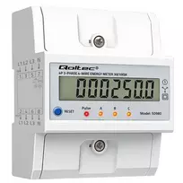 Qoltec Three-phase electronic meter with reset | DIN rail energy meter | 400V | 100A | LCD | LED | 4P