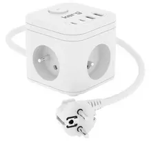 Inne KERG 3-socket power cube + USB-A + USB-C charger, 1.5m, 3×1.5mm² H05VV-F, 16A/250V~, smart, white