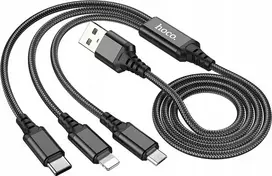 Hoco X76 3-in-1 data transfer and charging cable | USB-A to Lightning, Micro USB, USB-C | 10W | 1m | black