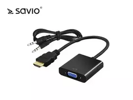 Savio HDMI adapter – D-Sub (VGA) + 3.5mm Jack | HDMI, 2 x 3.5 mm stereo male, 0.2 m, black