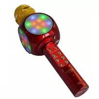 Goodbuy LED 360 Karaoke Microphone with Speaker, Bluetooth | 5W | Aux | Voice Modulator | USB | Micro SD, Red