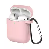 Hurtel Silicone soft case for AirPods 2 / AirPods 1 headphones + keychain carabiner charm, pink (case D)