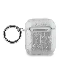 Karl Lagerfeld PU Embossed Choupette Head Case for AirPods 1st and 2nd Generation, Silver