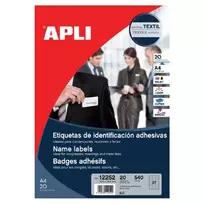 Apli Adhesive labels for textiles, size 63.5x29.6mm, 20 sheets/540 labels